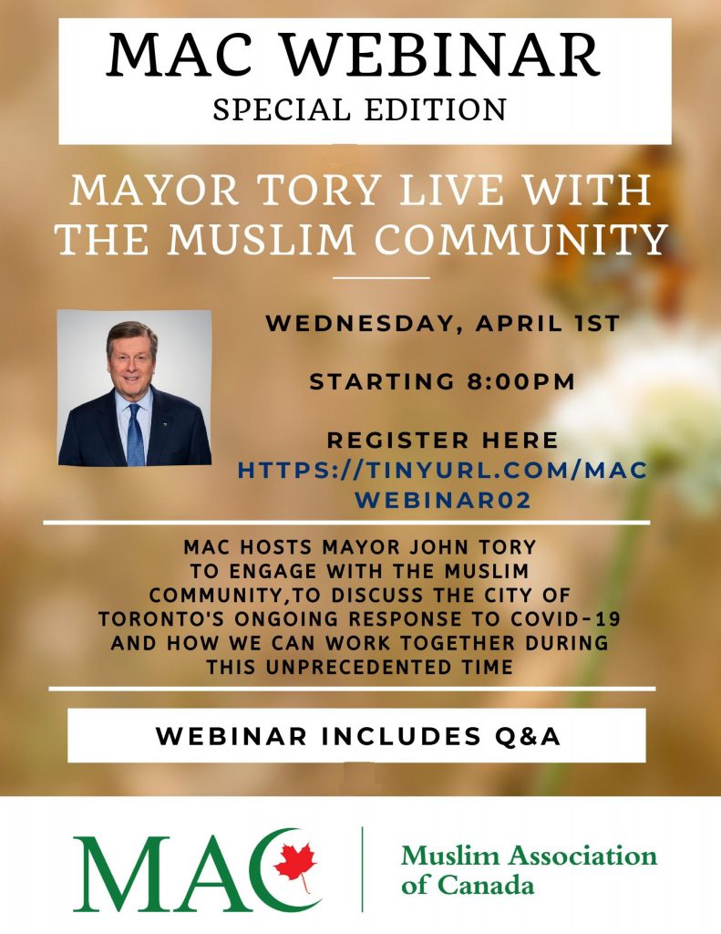 MAC Webinars: Mayor Tory Live with the Muslim Community