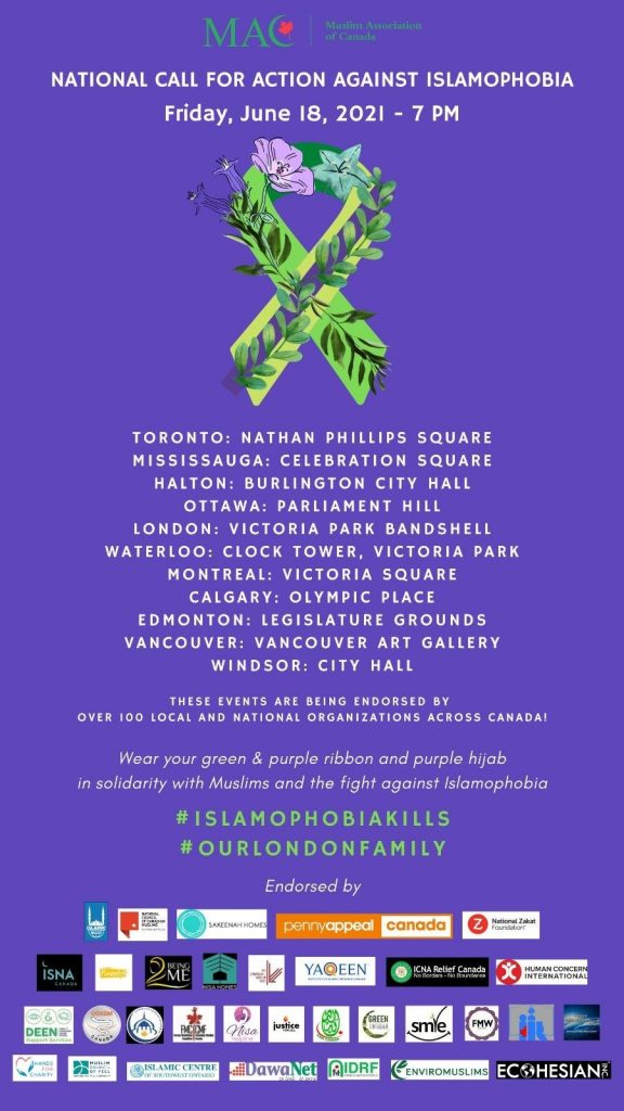 Cities, Locations and Times for the National Call to Action against Islamophobia Events
