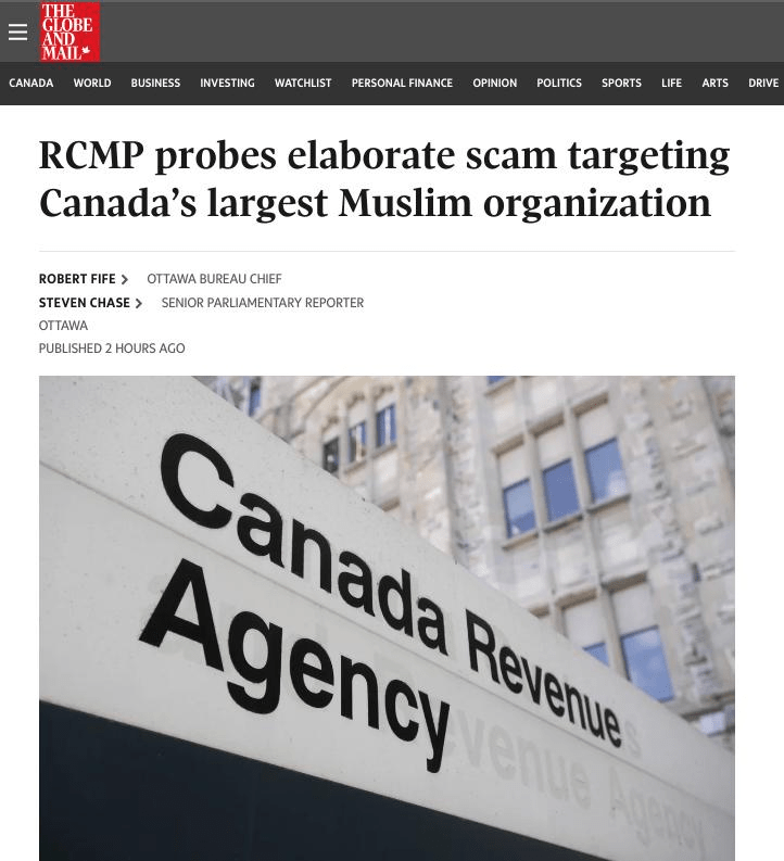 MAC Statement About the Globe and Mail Article - “RCMP probes elaborate scam targeting Canada’s largest Muslim organization”