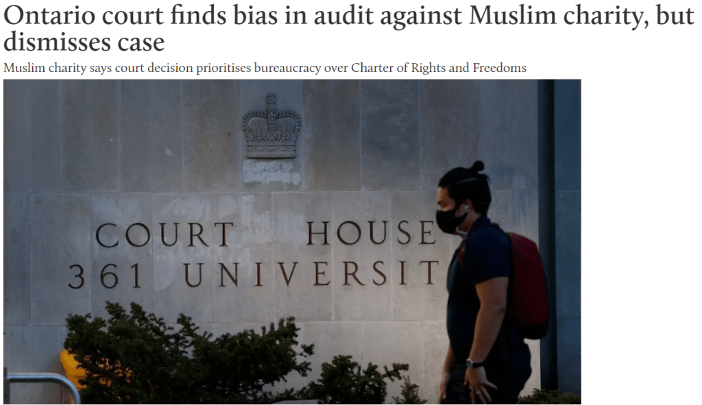 Ontario court finds bias in audit against Muslim charity, but dismisses case